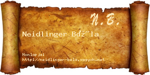Neidlinger Béla névjegykártya
